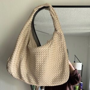 Elegant Cream Woven Hobo Bag